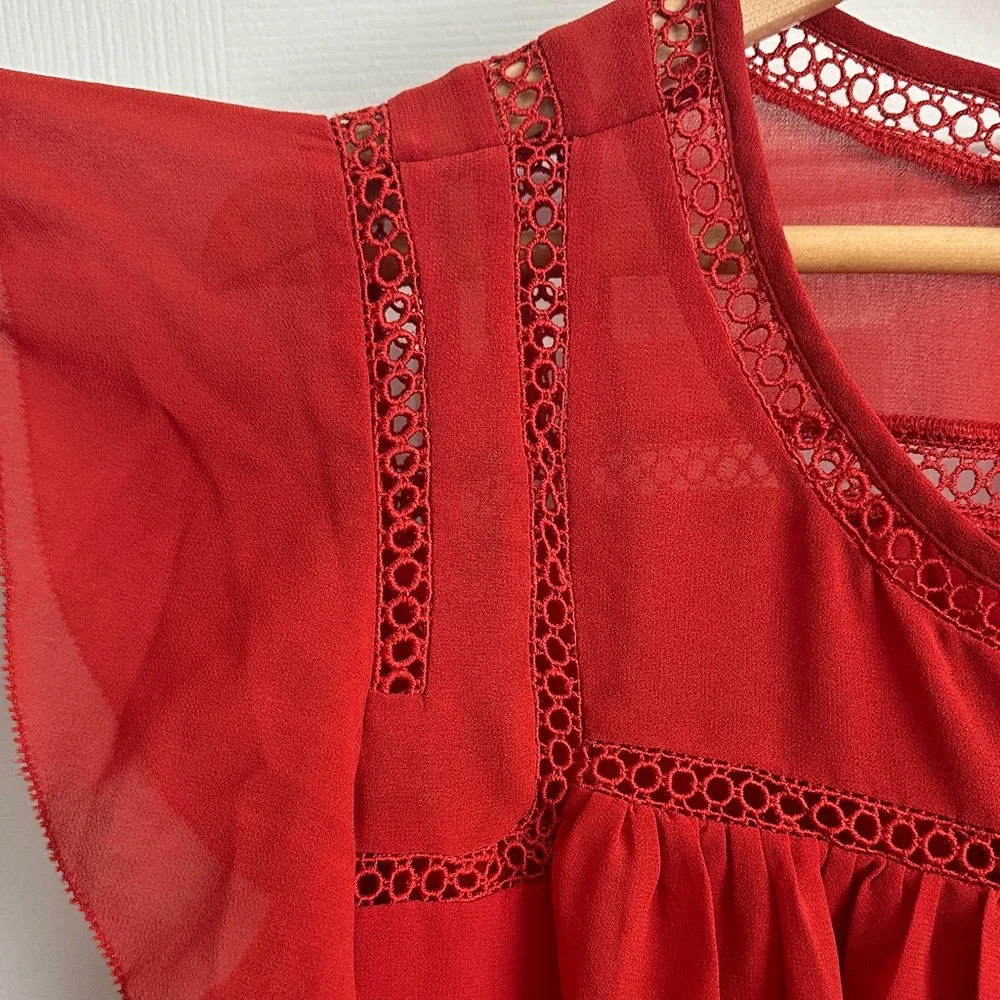 LOFT Red Ruffle Sleeve Blouse - Picture 3 of 7